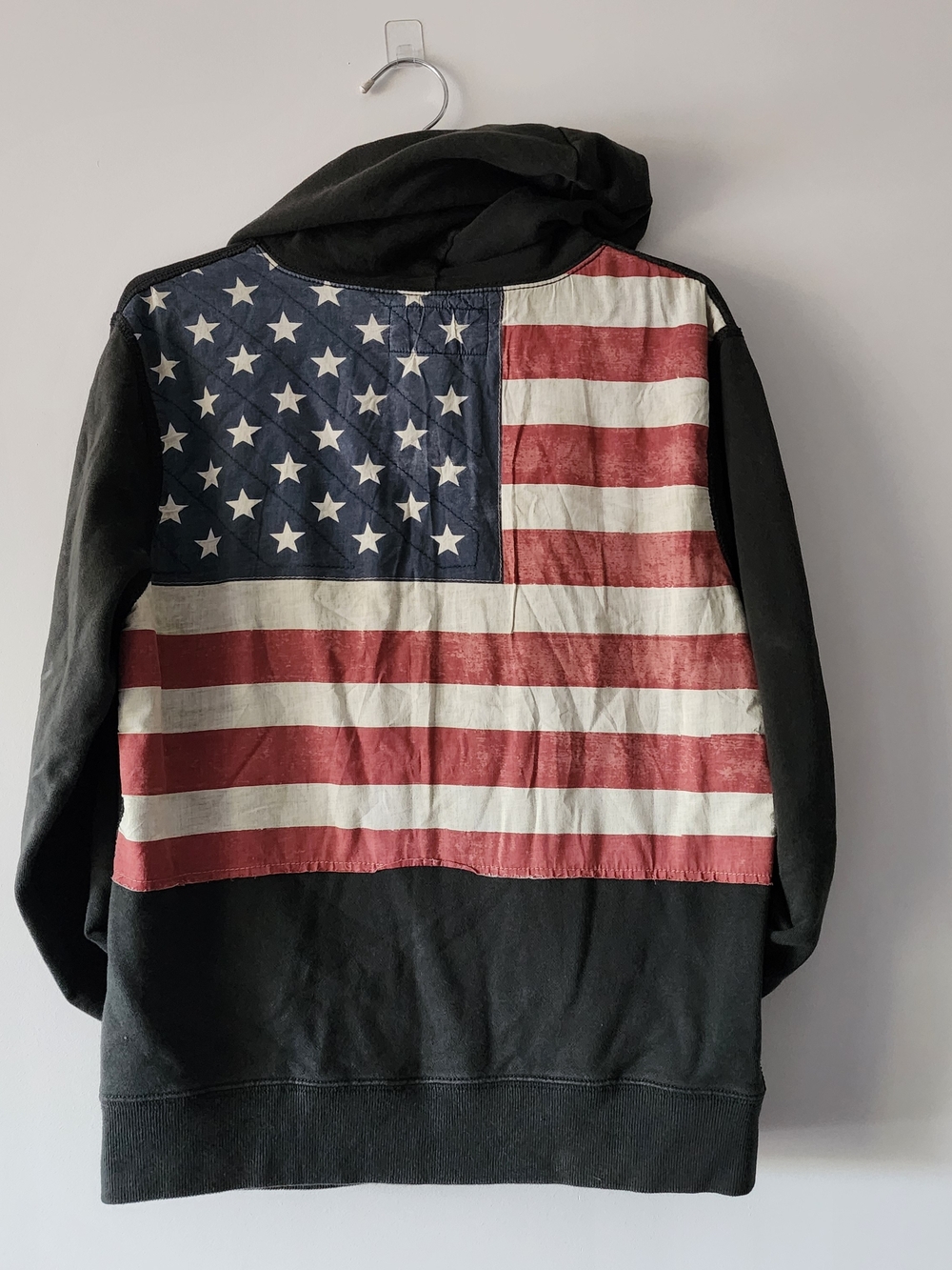 Denim & Supply Ralph Lauren Full Zip Hoodie Unisex Small Black USA Flag Graphic